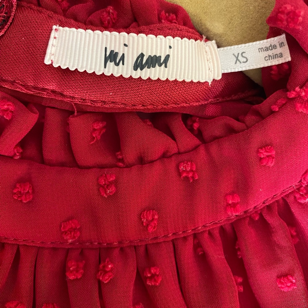 Mi Ami Red Swiss Dot Tier RuffleLong Sleeve Dress Mi Ami - Picture 2 of 4